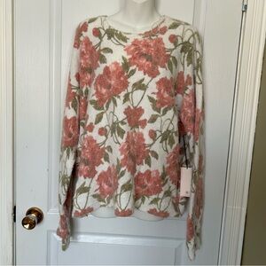 Laura Ashley Floral Crewneck Sweater in White, Dusty Rose & Olive Large